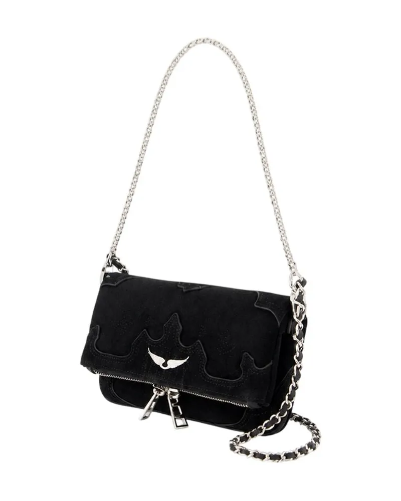 Zadig & Voltaire Women's Rock Nano Western Used Crossbody -  Leather Black Cowhide Bags Crossbodies Black