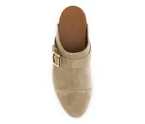 Suede Leather with Gold Studs Clog Mule — Beige