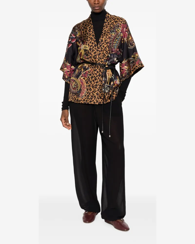 Etro Leopard Print and Paisley Silk Jacket — Tan Tan