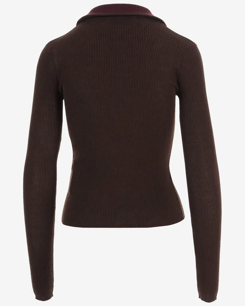 FRANKIE Shop Women's Half-Zip Ribbed Wool And Silk Sweater Brown Merino Brown