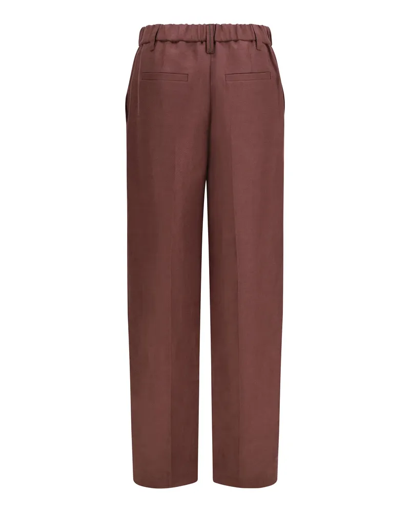 Brunello Cucinelli Wide-Leg Linen Trousers — Brown Brown