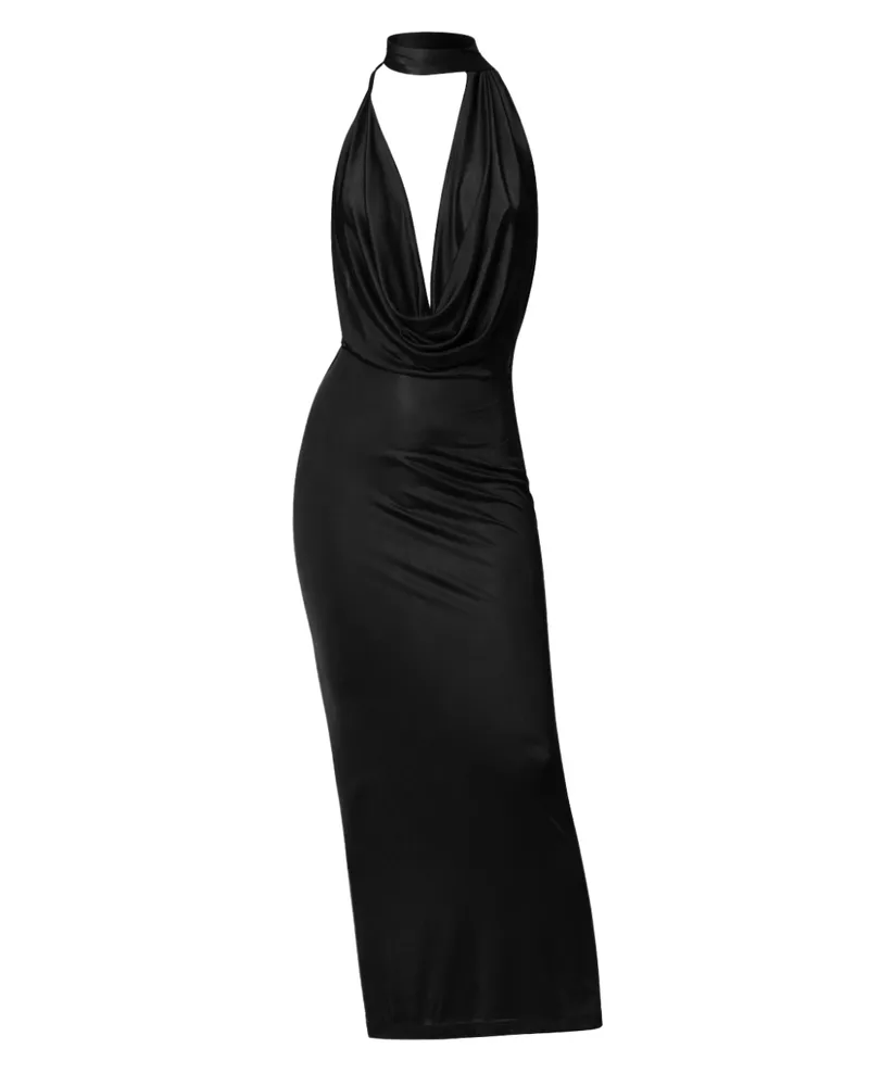 Amazuìn Women Dress Vivienne Satin Black Viscose Black