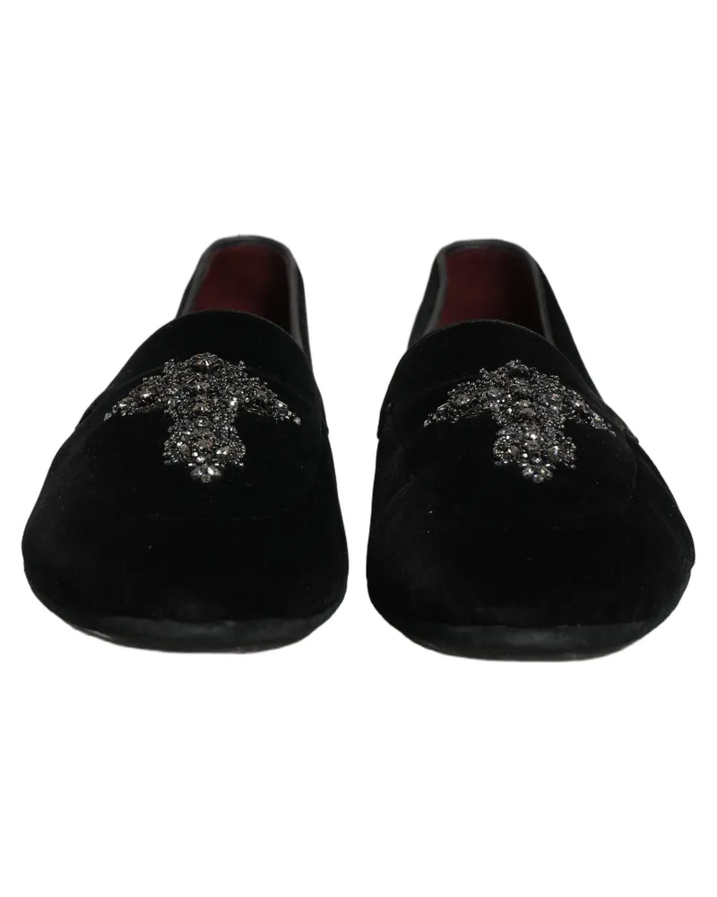 Dolce & Gabbana Men's Black Suede Embellished Dress Loafers Shoes Leather Black