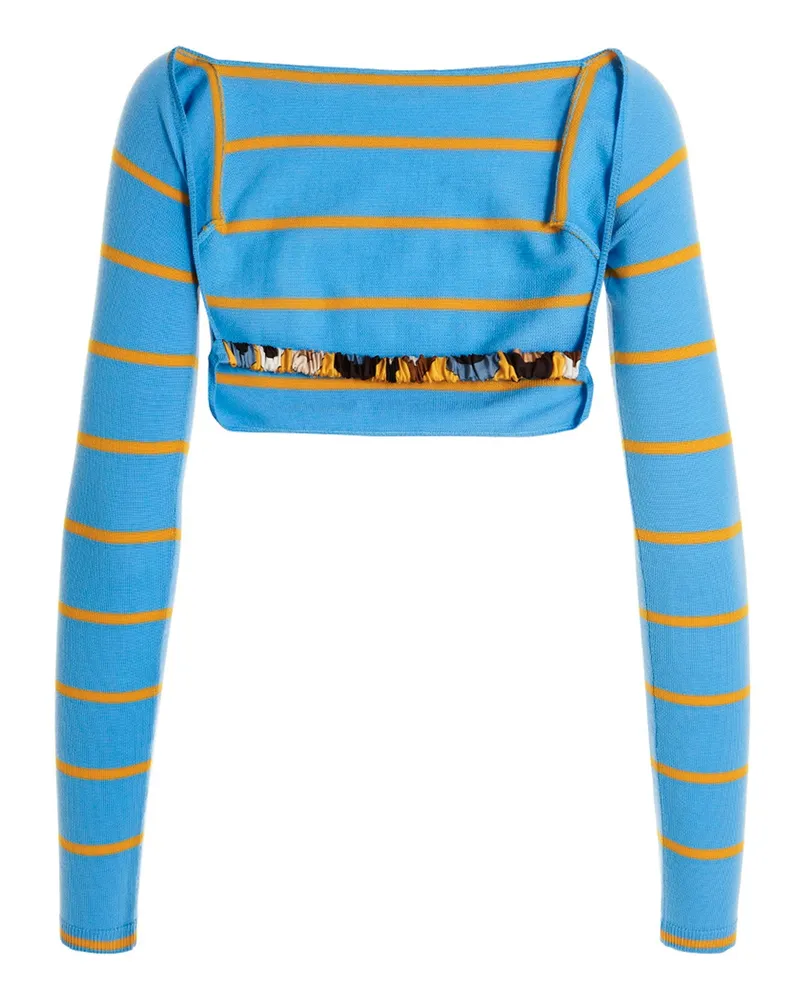 Emilio Pucci Striped Wool Cut-Out Crop Sweater — Blue Blue