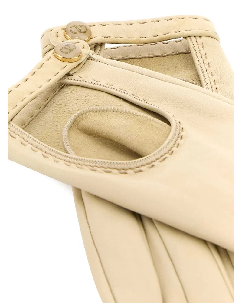 Valentino Garavani Women's Ivory Leather Gloves Butterwhitebeigeoro Exterior: Lamb Guanti Beige