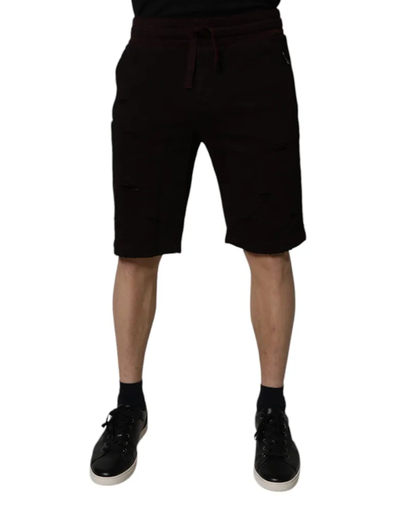 Dolce & Gabbana Maroon Cotton Sweatshorts Men Bermuda Shorts Black