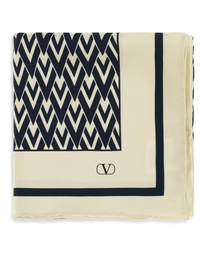 Valentino Garavani Women's Silk Scarf Toute La V Ivory-Navy Ivory/navy Scarfs Ivory