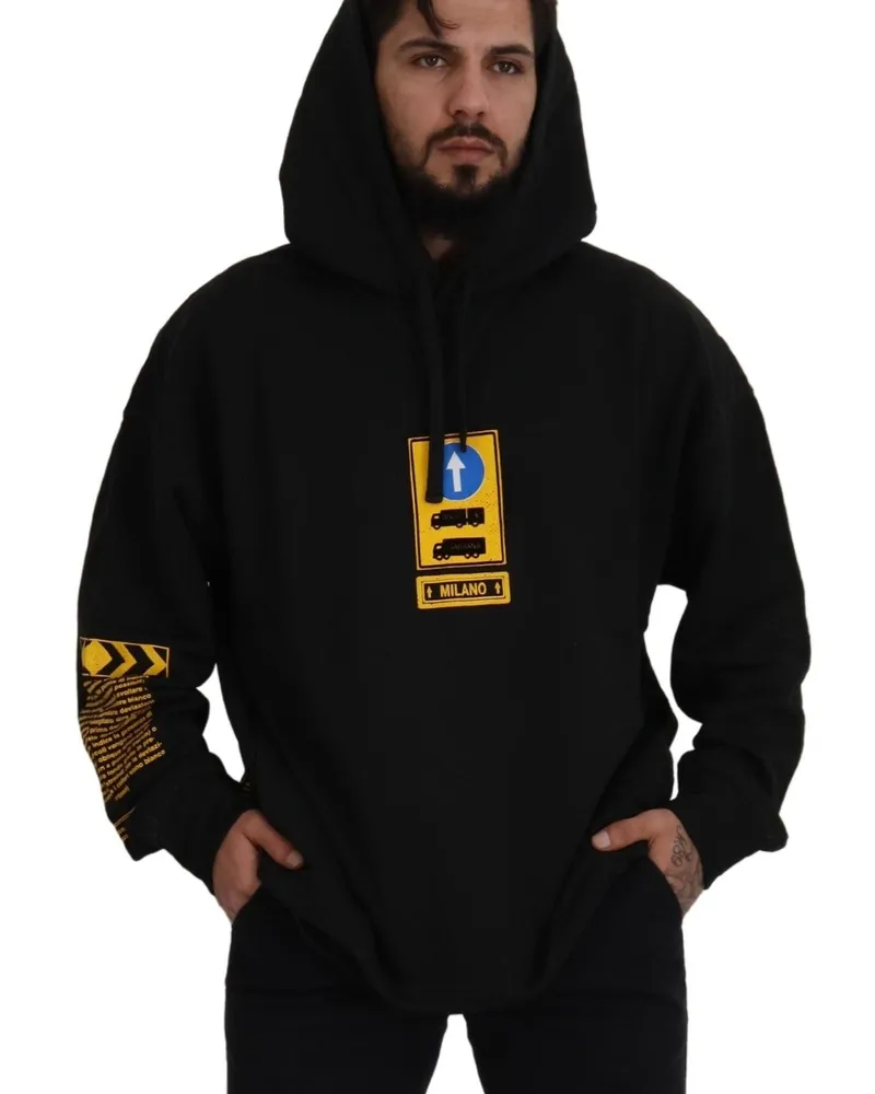 Dolce & Gabbana Men's Logo-Embroidered Cotton Hoodie Black Hoodies Black