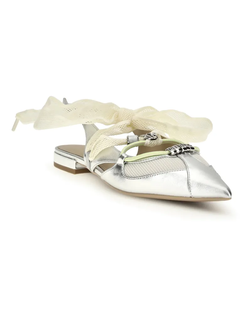 Pinko Women's Metallic Leather Gianira Ballerinas Silver Calf Bos Taurus Flat Shoes Silver