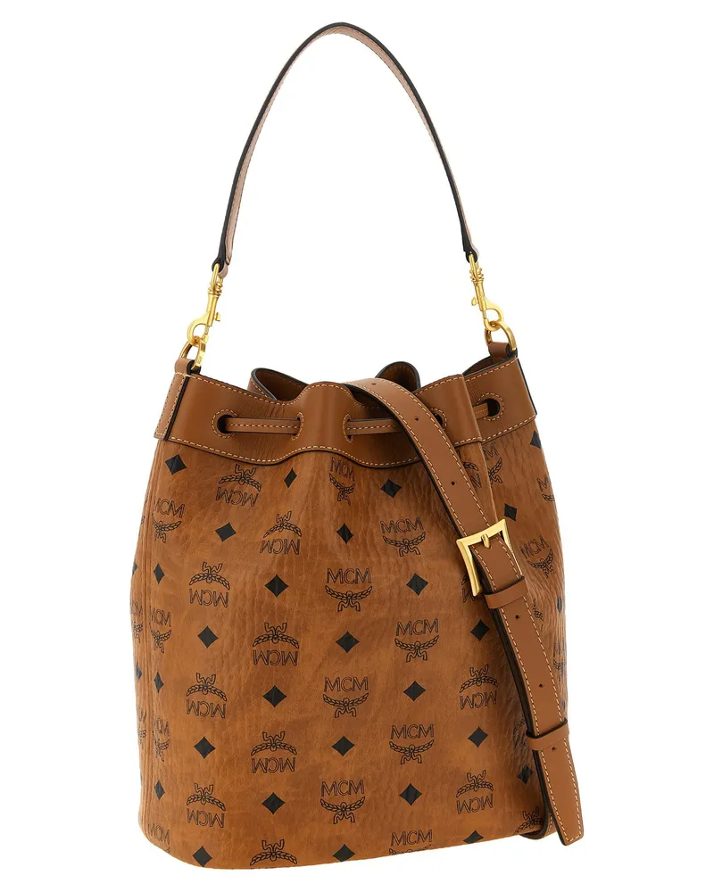 MCM Dessau Canvas Bucket Bag — Cognac Cognac