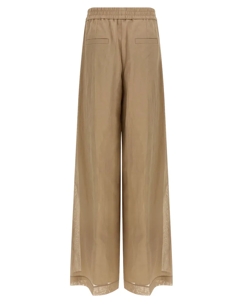 Brunello Cucinelli Loose Track Cotton Organza Trousers — Beige Beige