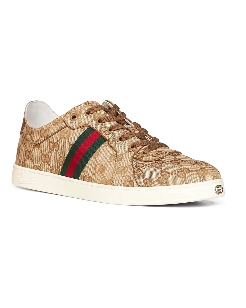 Gucci Men's Low-Top Stretch Sneakers Sand-Dark Brown Beige Calfskin Trainers Beige