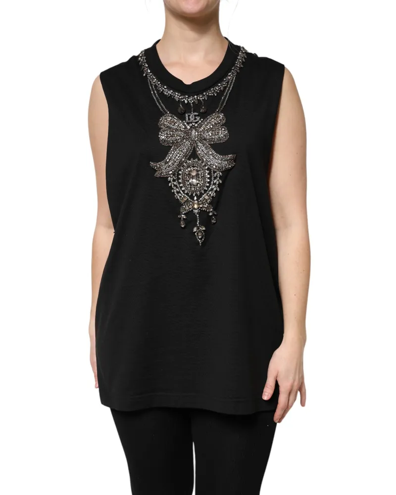 Dolce & Gabbana Women Black Cotton Rhinestone Embellished Tank Top Black