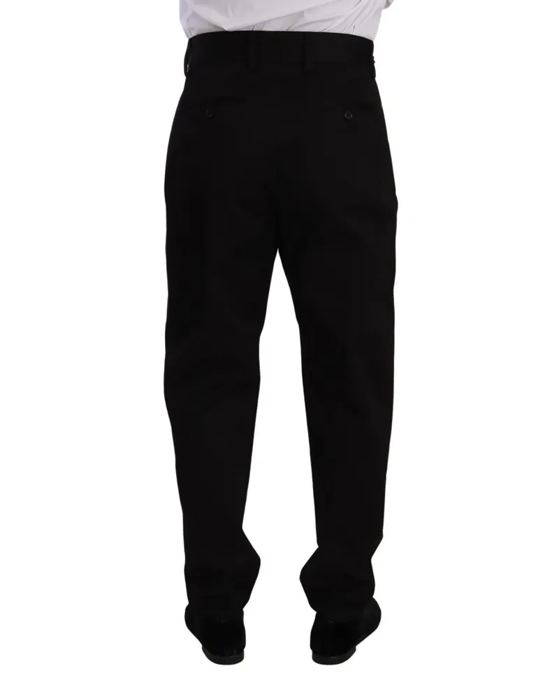Dolce & Gabbana Black Cotton High Waist Men Trouser Dress Pants Elastane Black