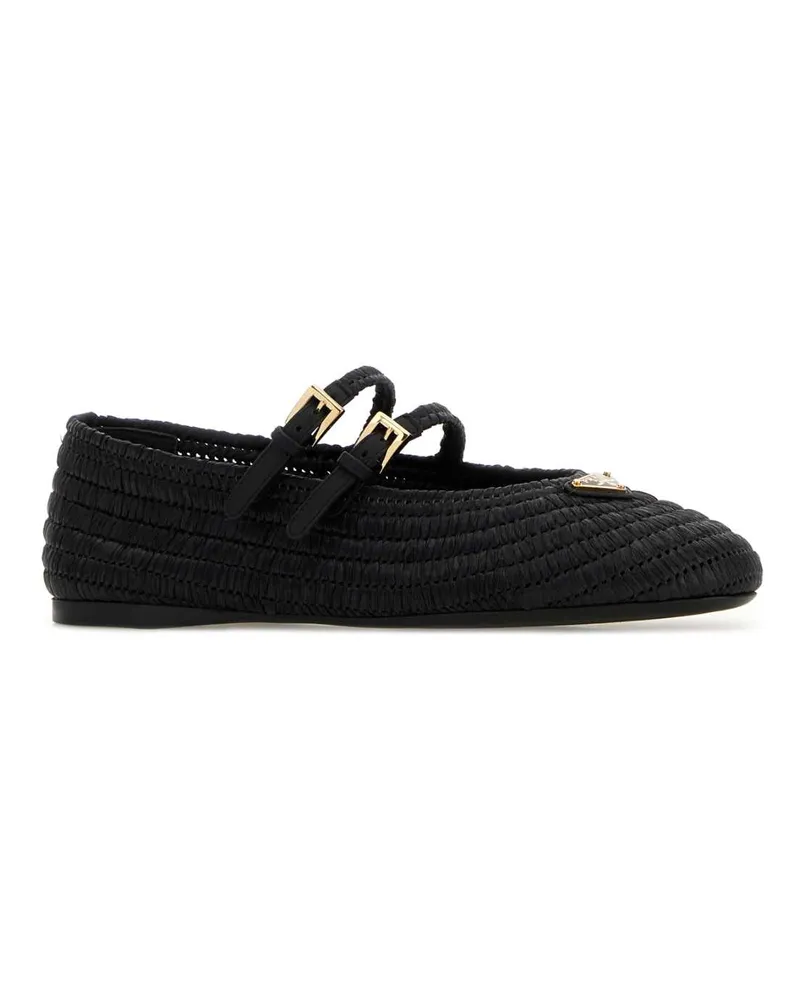 Prada Women's Black Raffia Ballerinas Nero Ballerine Flat Shoes Black