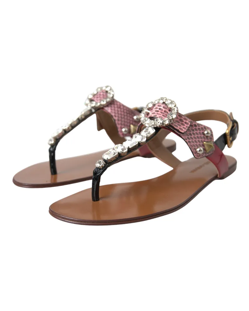 Dolce & Gabbana Women's Multicolor Crystal Sandals Flip Flops Shoes Ayers Lamb Leather Multicolor