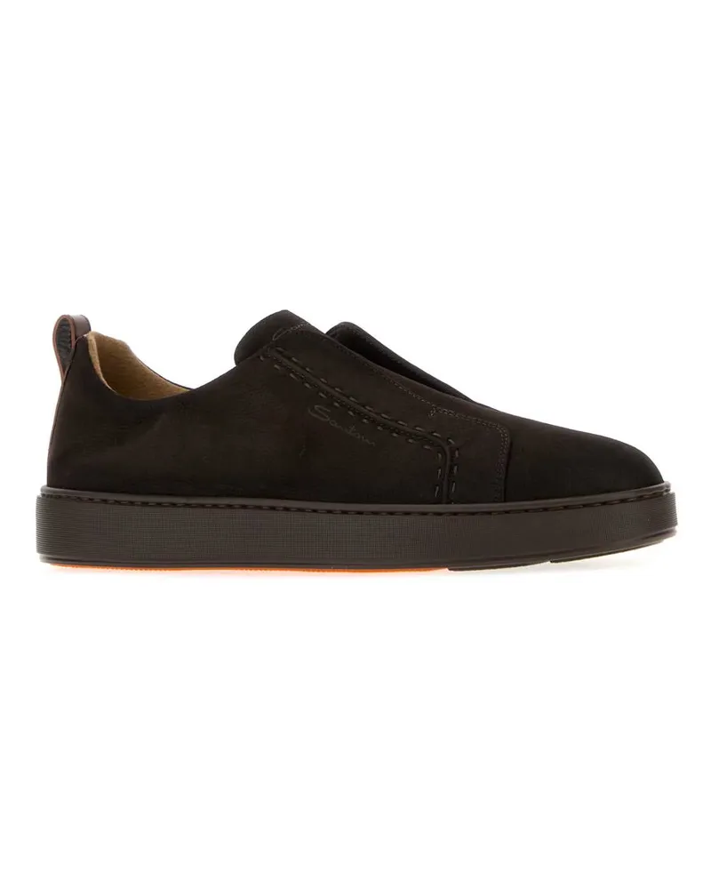 Santoni Suede Slip-On Sneaker — Brown Brown
