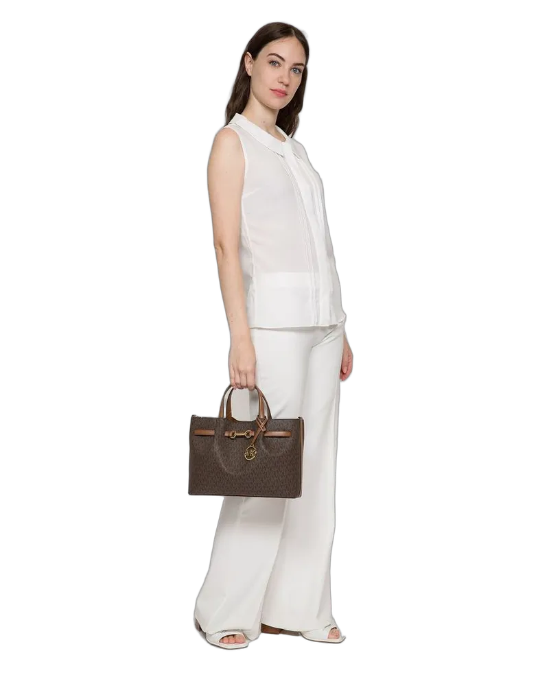 Michael Kors Women's Satchel Brown Coated Canvas Polyester Satchel-bags Brown