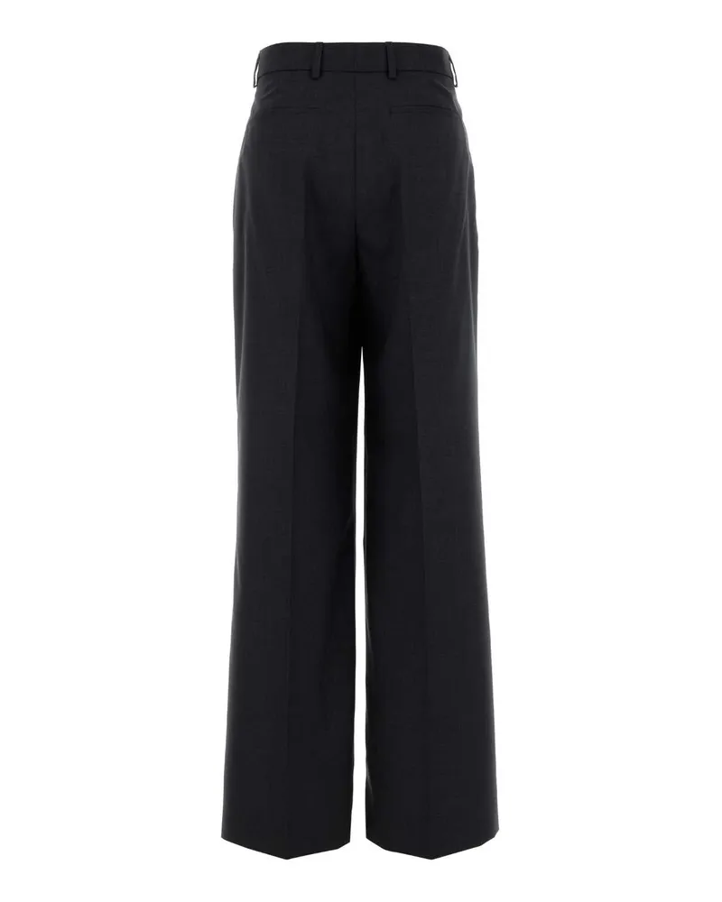 Gucci Women's Charcoal Wool Wide-Leg Pant Grey T Woolmother Pearl Pantaloni Gray