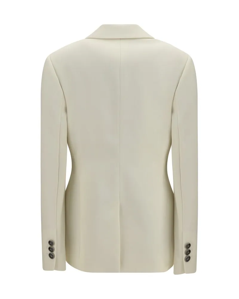 Versace Embroidered Lapel Wool Blazer — Beige Beige