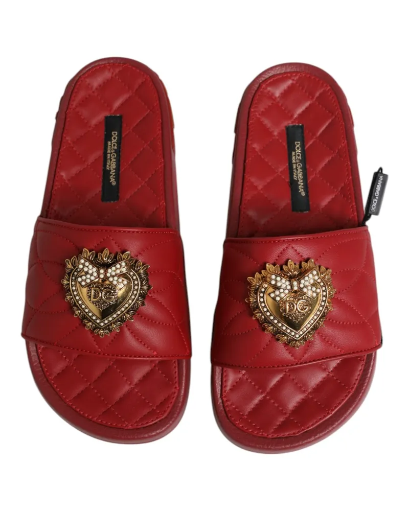 Dolce & Gabbana Women's Red Devotion Matelassé Leather Slides Shoes Lambskin Red