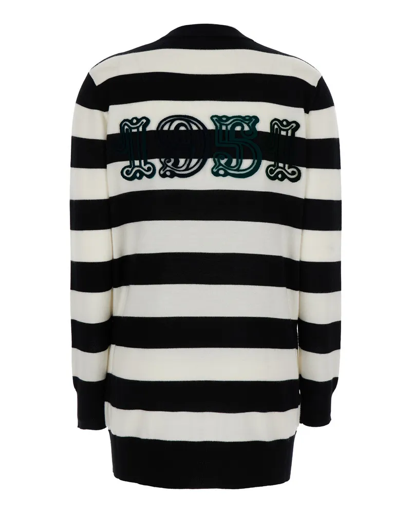 Max Mara Women's Black And White Wool Cardigan With Embroidery White-Black Virgin Tops White/black Top Multicolor