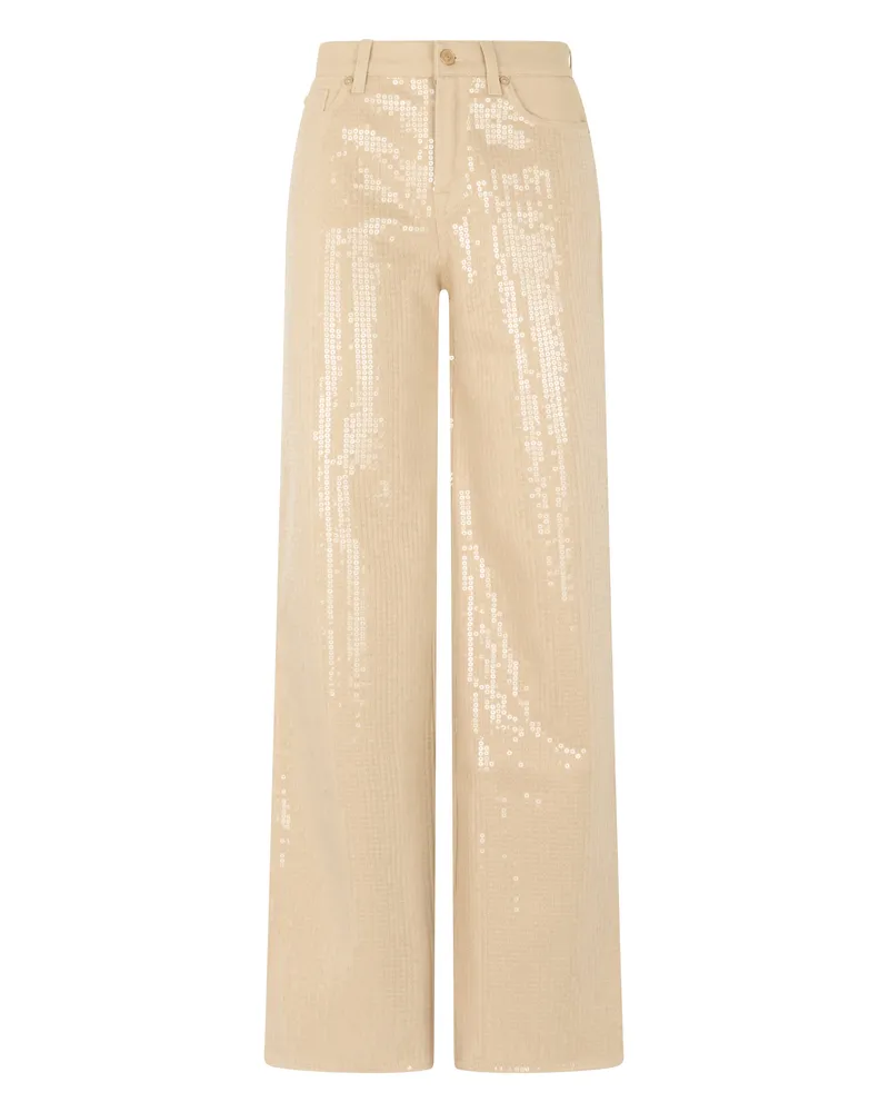 7 for all mankind Women's Wide-Leg Trousers Beige Cotton Beige