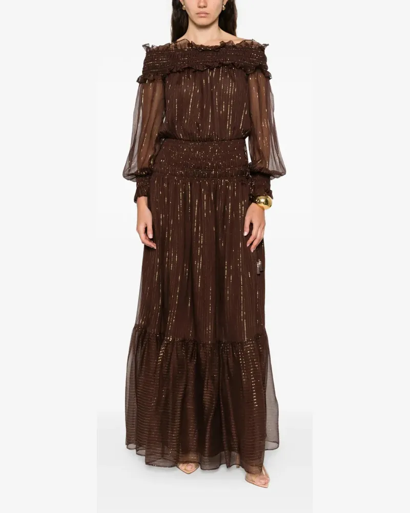 Self-Portrait Women's Georgette Maxi Dress Ss26 W Brown