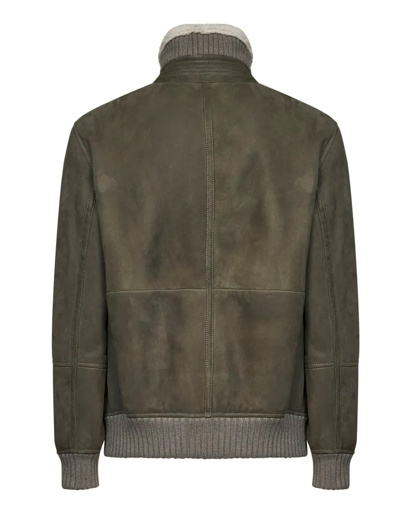 Brunello Cucinelli Men's Bomber Jacket Sheepskin Military Green Polyamide Green