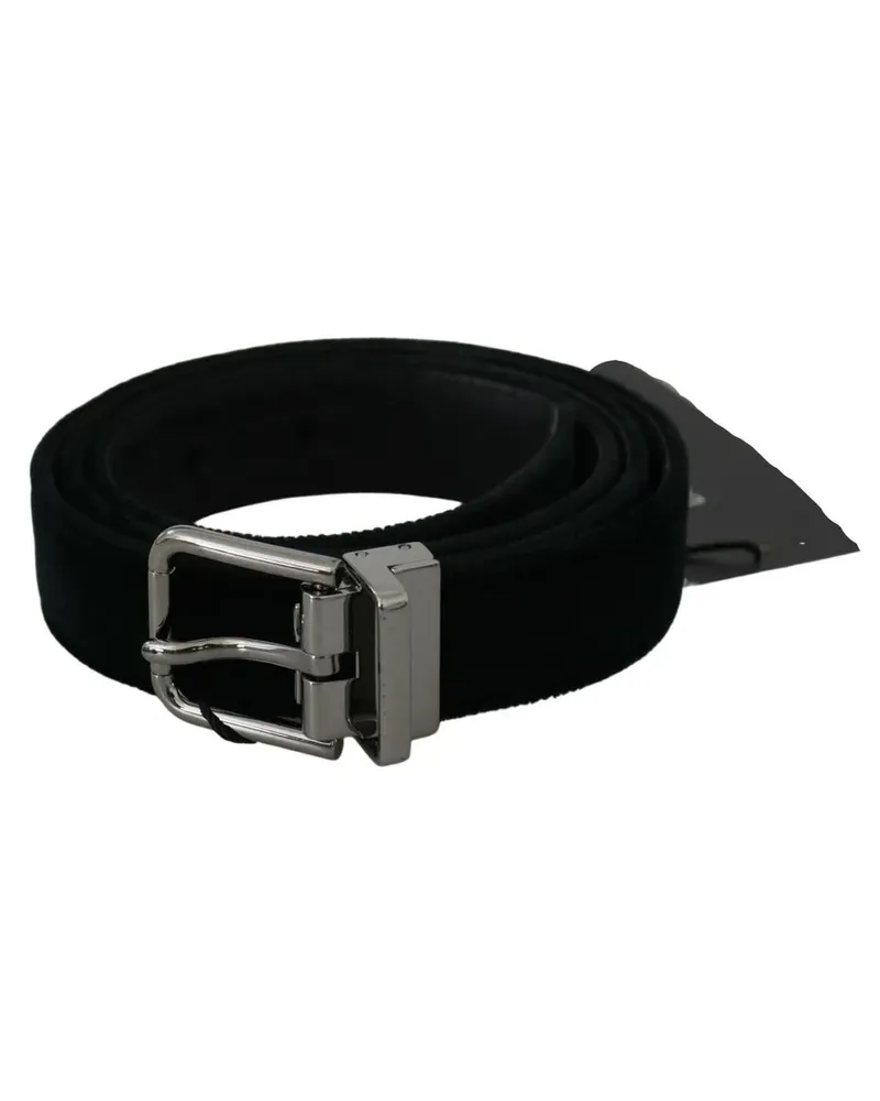 Dolce & Gabbana Women's Black Velvet Leather Silver Buckle Belt Outer Black