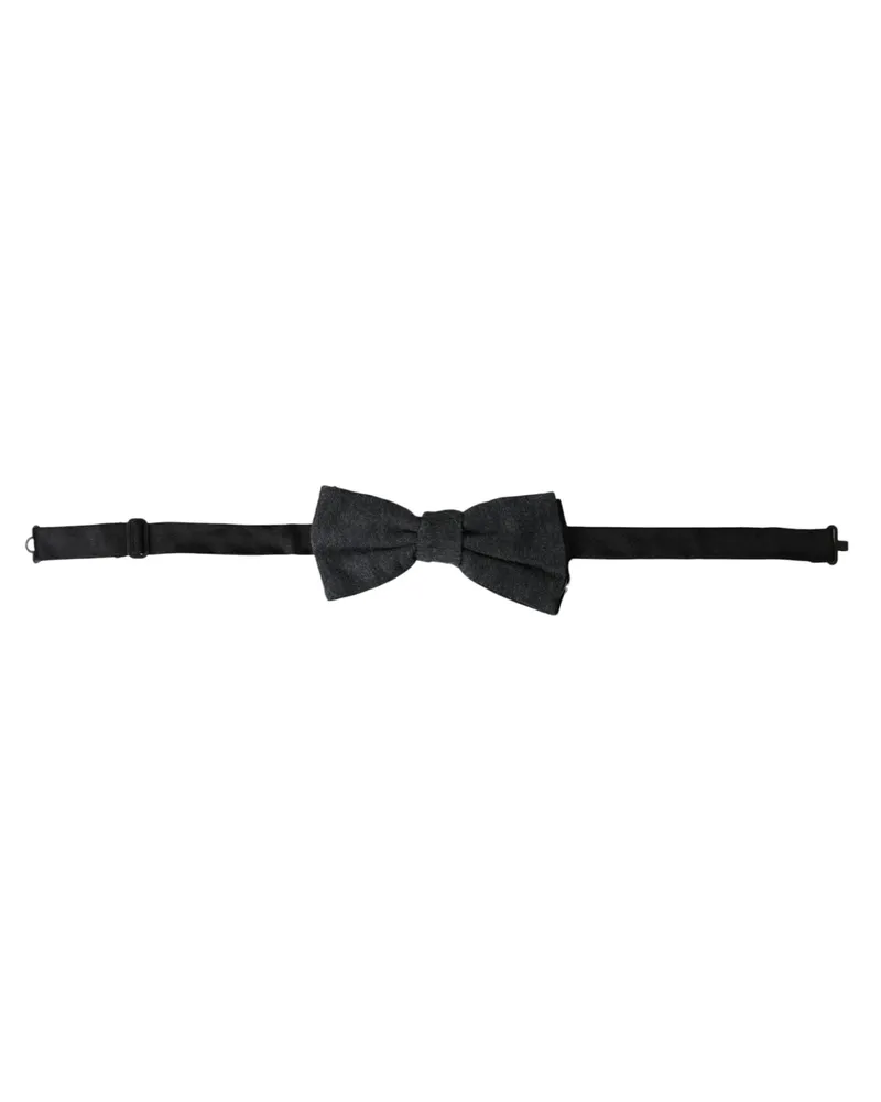 Dolce & Gabbana Dark Gray Silk Adjustable Neck Men Bow Tie Gray