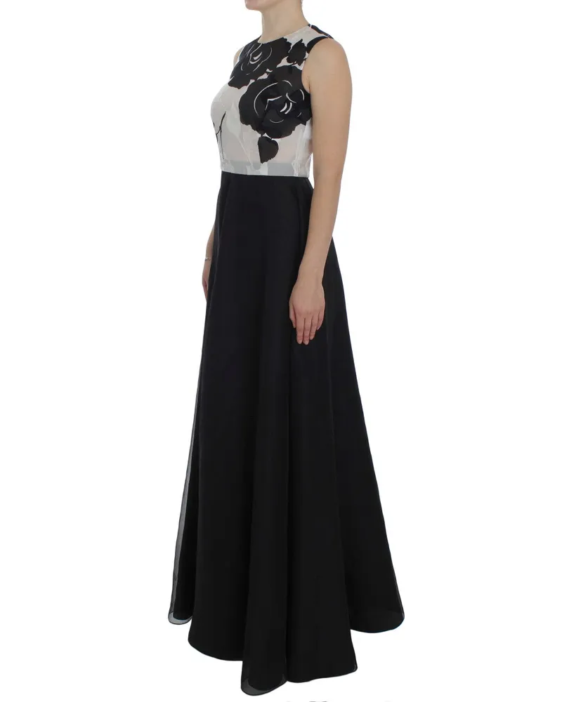 Dolce & Gabbana Women Black White Floral Silk Sheath Gown Dress Black-White Black/white Black