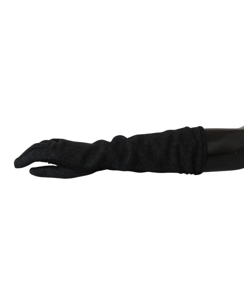 Dolce & Gabbana Women Black Gray Mid Arm Length Mittens Wool Gloves Black