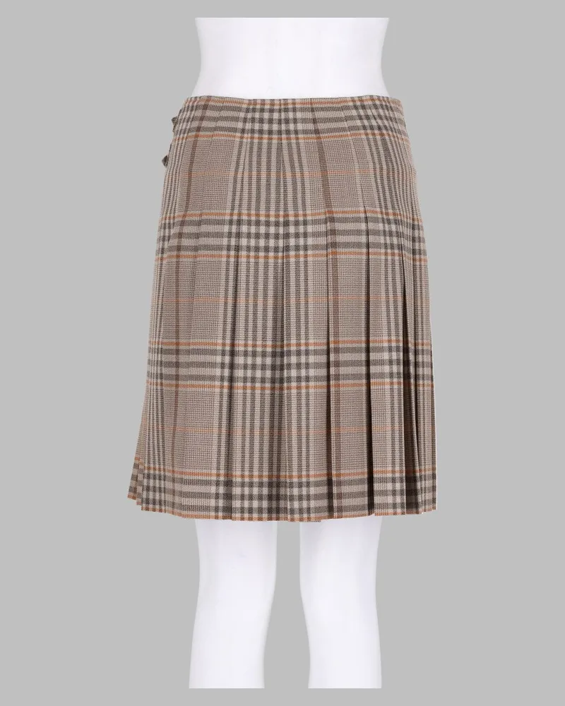 Burberry Wool Check Kilt Skirt — Beige Beige