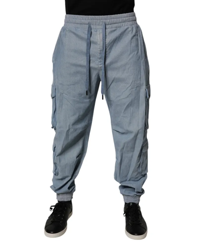 Dolce & Gabbana Light Blue Cotton Jogger Cargo Men Denim Pants Elastomer Elastane Blue