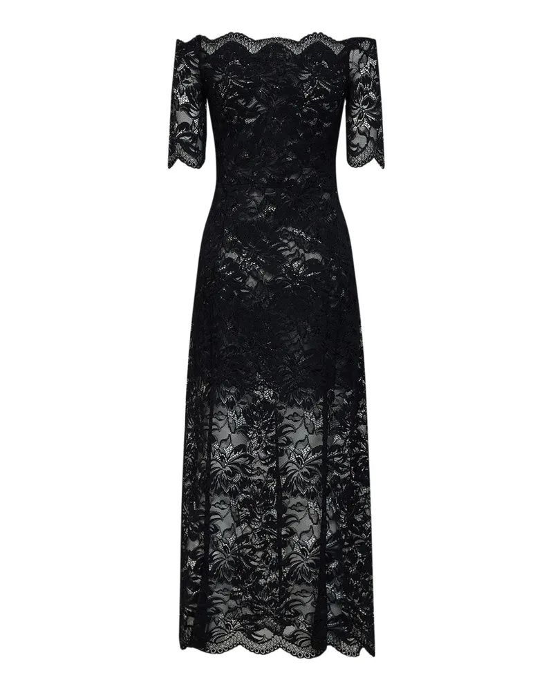 Paco Rabanne Off-The-Shoulder Lace Dress — Black Black