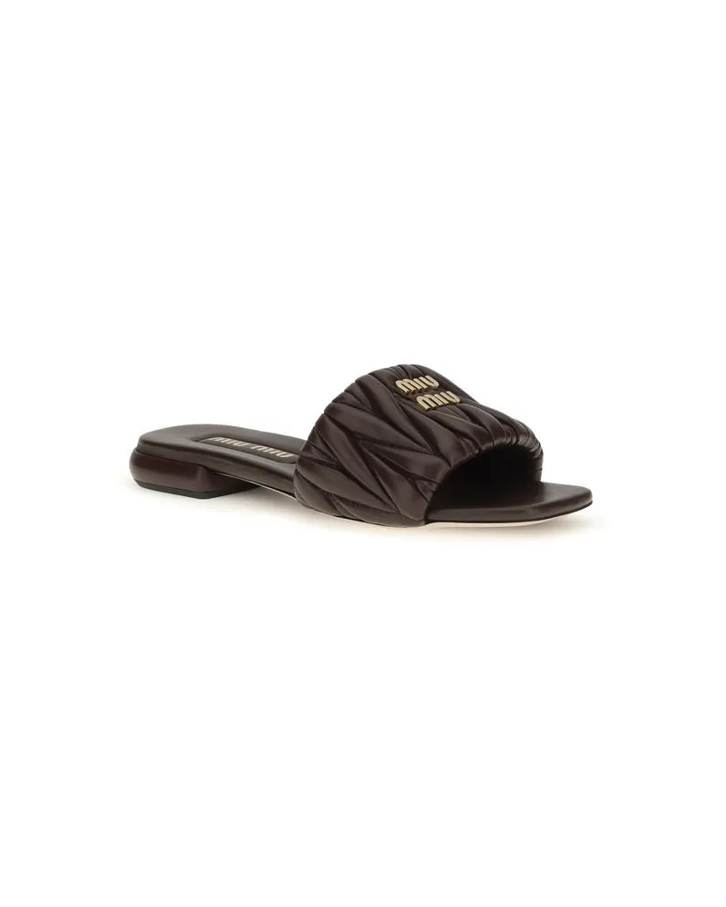 Miu Miu Women's Brown Calf Leather Bos Taurus Flat Sandals Brown
