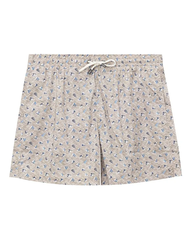 Canali Sails Print Swim Shorts — Beige Beige