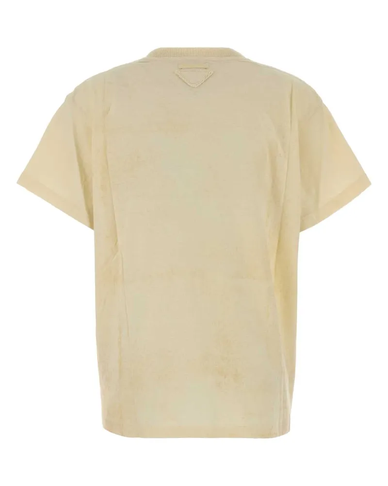 Prada Logo-Embroidered Cotton T-Shirt — Beige Beige