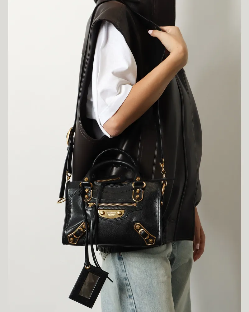 Balenciaga Women's Leather Handbag Le City Uptown Mini Black Handbags Hand Bags Black