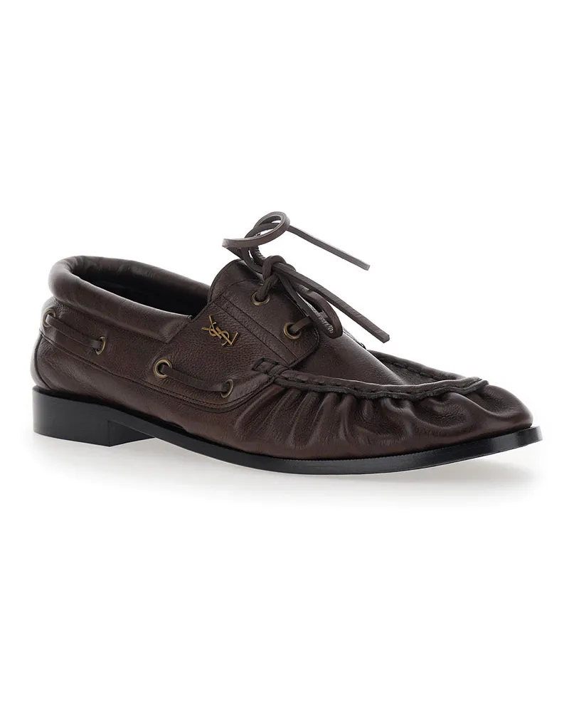 Saint Laurent Men's Boat Shoes Le Loafer Bateau Brown Loafers Brown