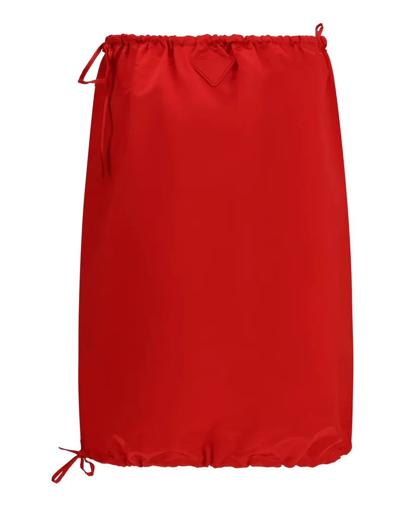 Prada Satin Midi with Drawstring Skirt — Red Red