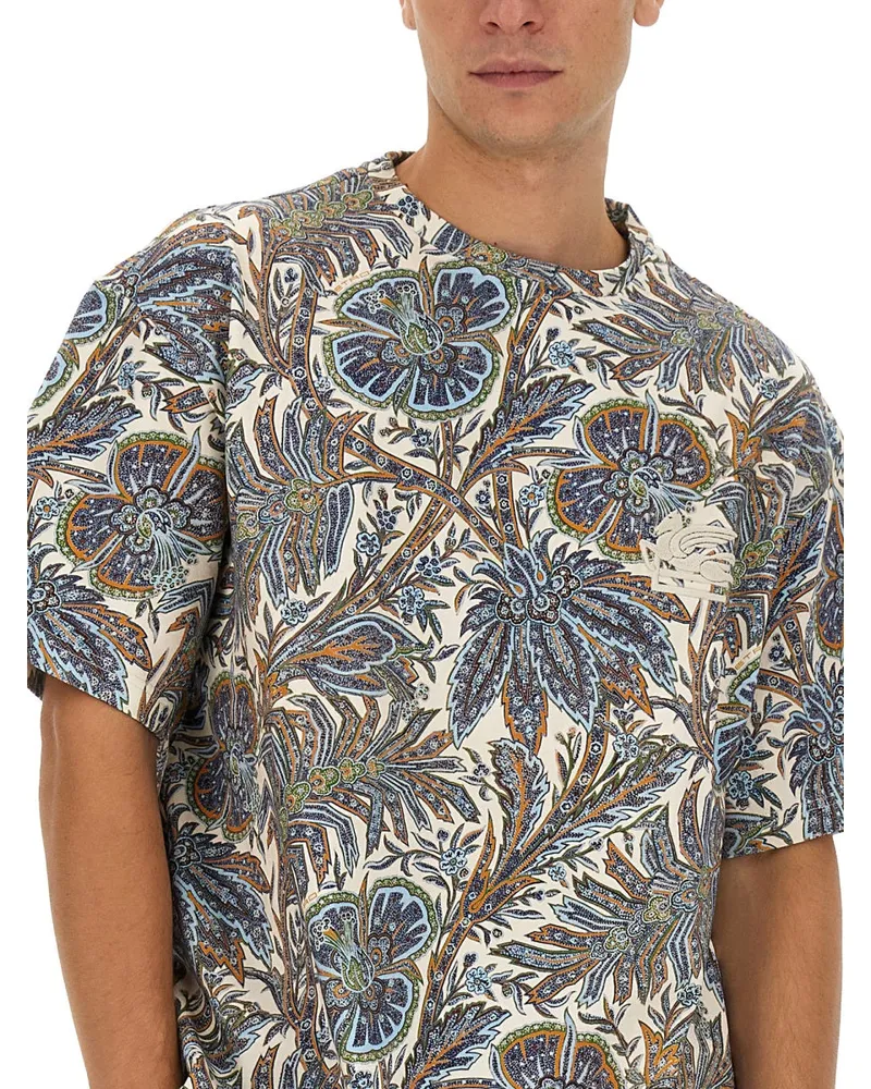 Etro Floral Print Cotton T-Shirt — White White