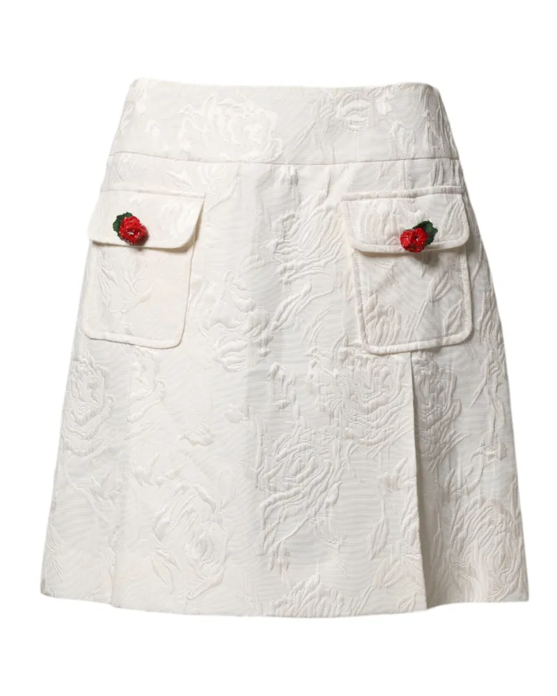 Dolce & Gabbana Women White Floral Brocade High Waist Mini Skirt Co+se+vi White