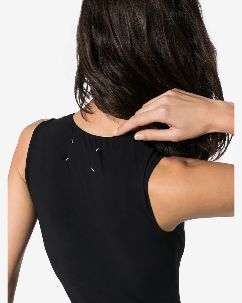 Maison Margiela Signature Four-Stitch Logo Bodysuit — Black Black