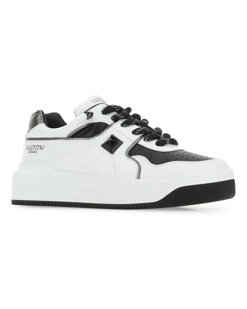 Valentino Garavani Men's Two-Tone Nappa Leather One Stud Sneakers Bianconerodruteniobianconerobiane White