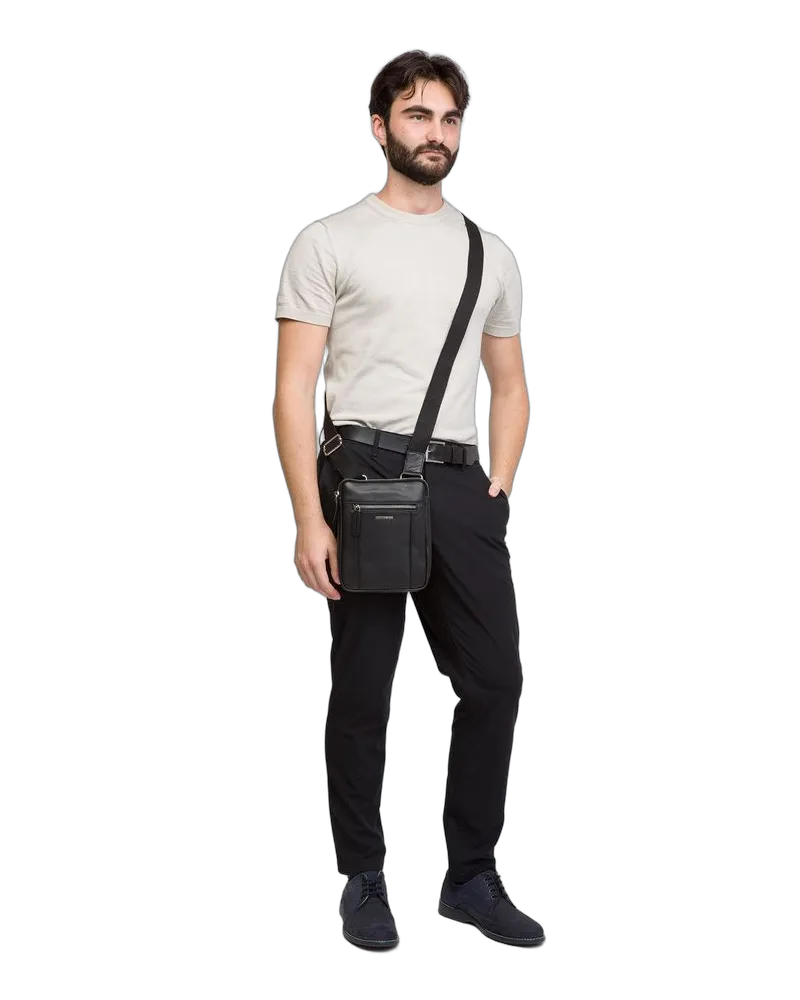 MOMO DESIGN Men's Shoulder Bag Black Leather Shoulder-bags Black