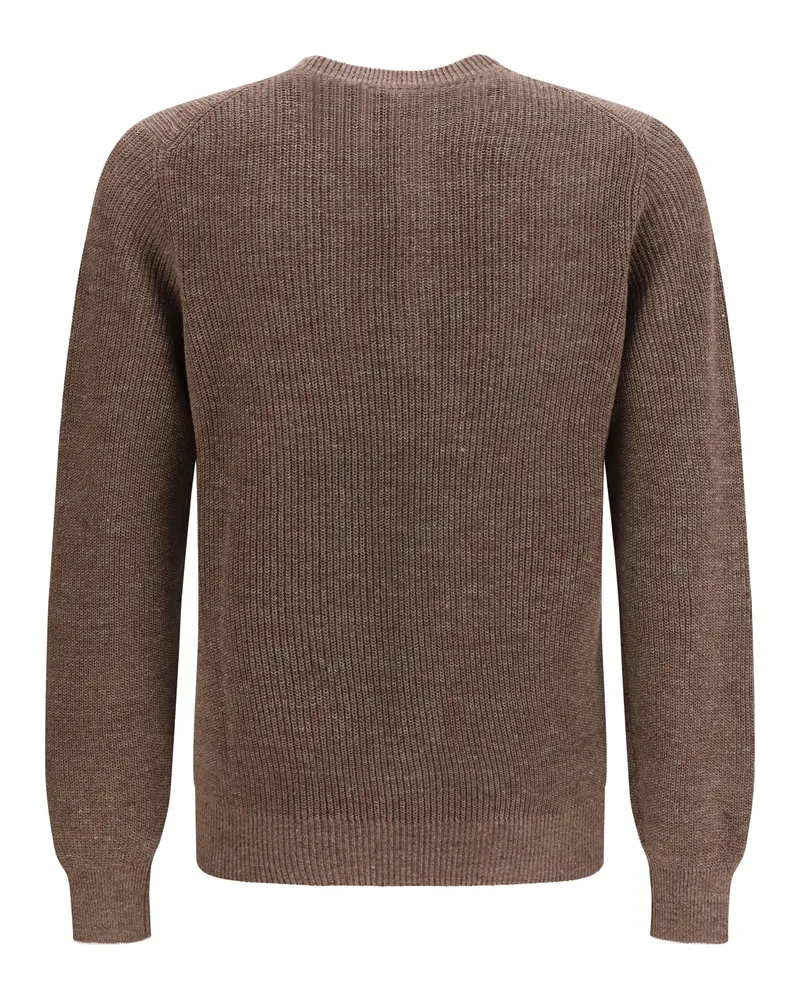 Brunello Cucinelli Men's Cotton And Linen Henley Sweater Nocciola+yuta Brown