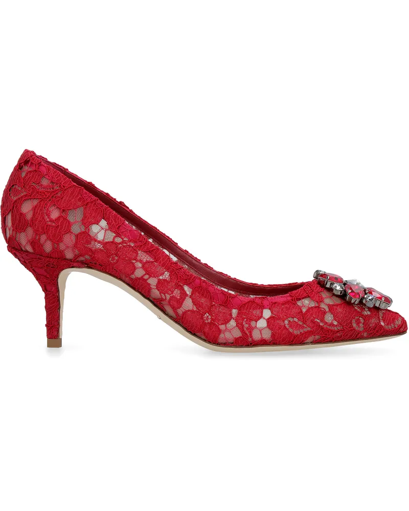 Dolce & Gabbana Women's Bellucci Lace Pump Red Goatskin Pumps High Heel Shoes Red