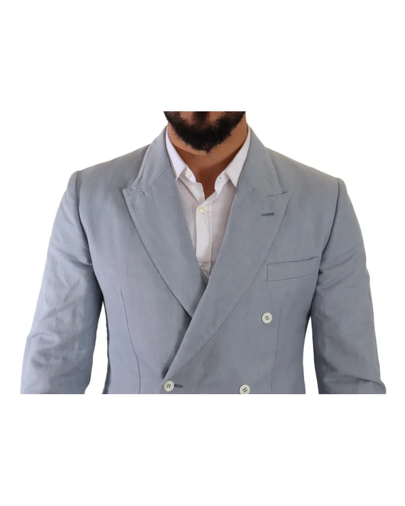 Dolce & Gabbana Men's Blue Cotton Linen Slim Fit Jacket Coat Blazer Light Clothing Blue